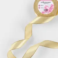 Лента атласная, с золотым люрексом, 25 мм, 23&plusmn;1 м, золотисто-бежевая №087