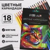Карандаши Calligrata, цветные, 18 цветов, супермягкие, диаметр грифеля - 3 мм, 5B