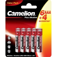 Батарейка Camelion ААА Plus Alkaline LR03-BP6+4 мизинч. 1.5В 10шт/уп