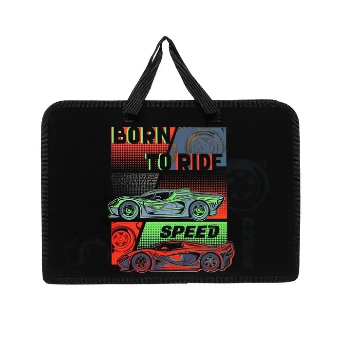 Папка с ручками А4, 340 х 245 х 40 мм, пластиковая, ручки-тесьма, 3-D рисунок с фольгой, ПТ-14-12, "Автодрайв" 71227