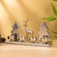 Подсвечник на 4 свечи &laquo;Рудольф и ёлки&raquo;, 30&times;9&times;15 см, алюминий