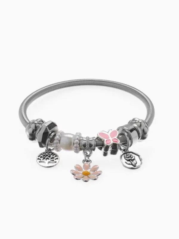 Браслет с шармами &laquo;Марджери. Цветочек&raquo;, d=6.5 см, розовый в серебре