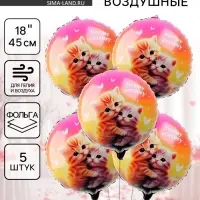 Воздушные шары фольгированные 18" &laquo;Моему котёнку&raquo;, круг, набор 5 шт.
