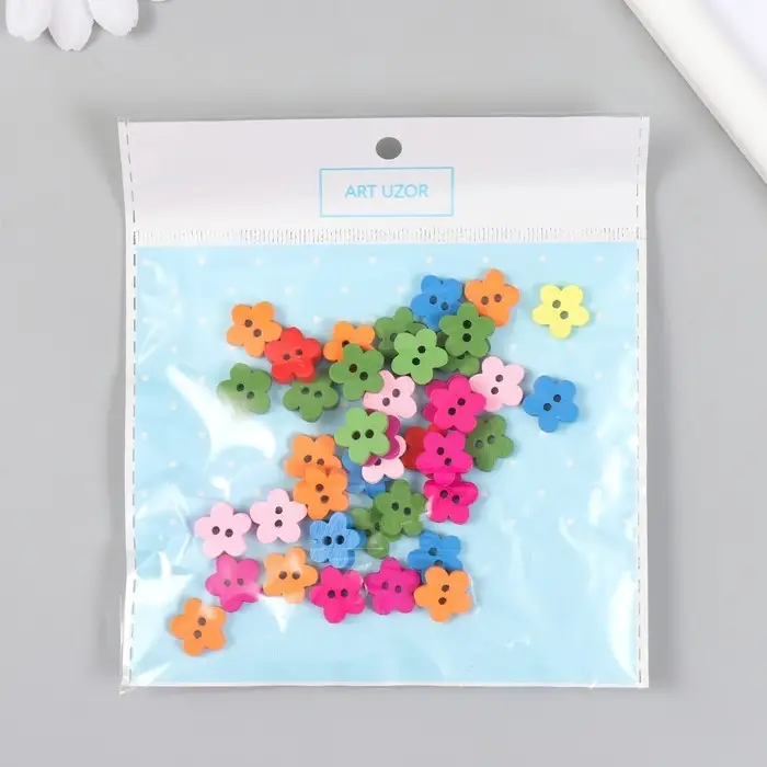 Пуговицы дерево для творчества 2 прокола "Цветочки" набор 40 шт 1,1х1,1 см
