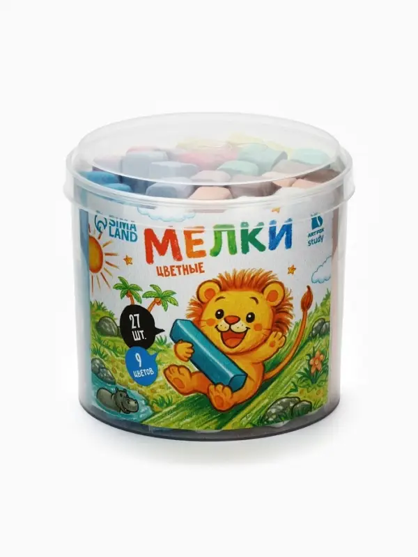 Мелки для асфальта, 27 штук, 9 цветов, брусок в ведёрке, ArtFox STUDY