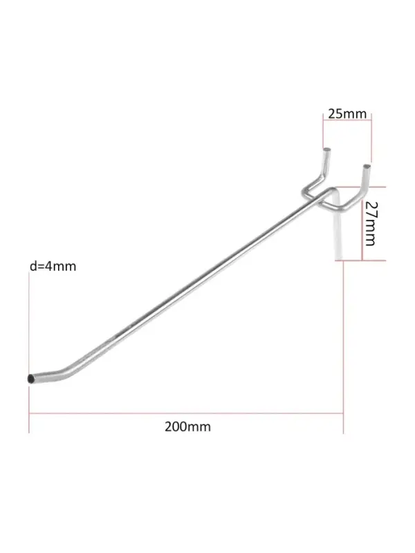 Крючок одинарный для металлической перфорированной панели, d=4 мм, L=20 см, шаг 25 мм