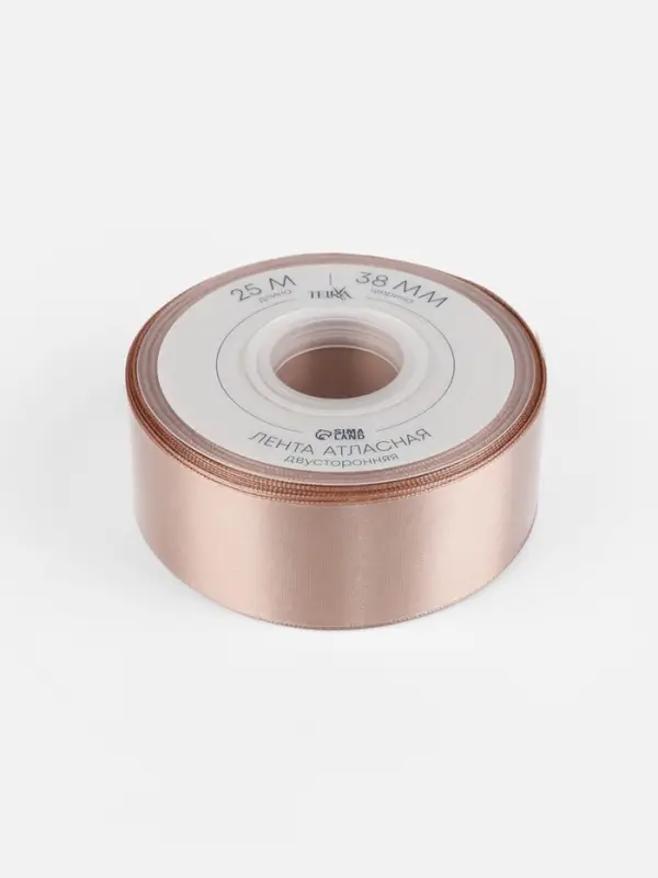 Лента атласная TEIRA, двухсторонняя, 38 мм, 25&plusmn;1 м, бежевая №812