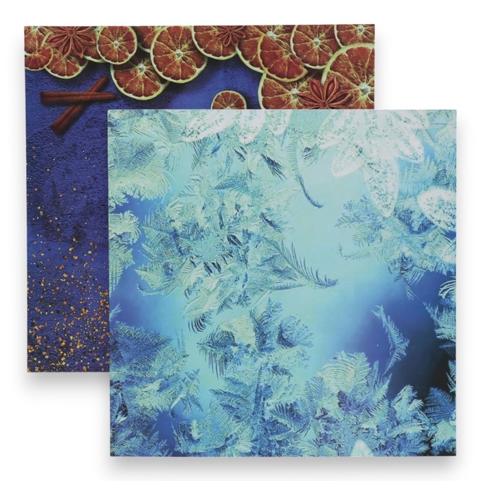 Фотофон двусторонний картон плотность 350 гр Фотофон двусторонний картон плотность 350 гр "Морозный узор и апельсины" 50х50 см