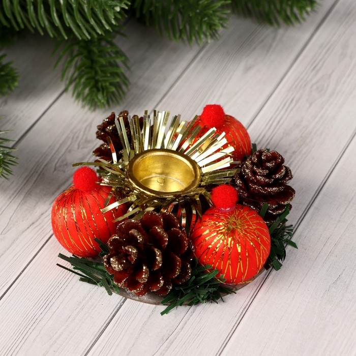 Подсвечник на одну свечу Подсвечник на одну свечу "Шарики" отв d-2 см, красный