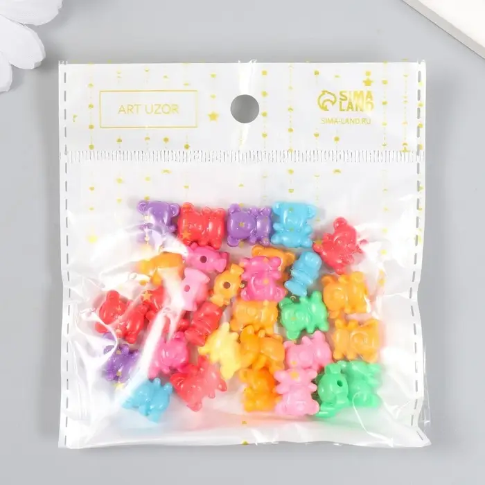 Бусины для творчества пластик  Бусины для творчества пластик "Медвежата цветные" набор 17 гр 1,2 см