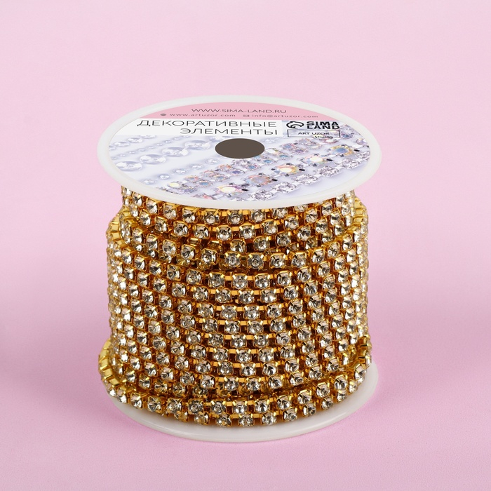 Цепь со стразами, металл, стекло, 3,5 мм, 9 ± 1 м, цвет золотой Цепь со стразами, металл, стекло, 3,5 мм, 9 ± 1 м, цвет золотой