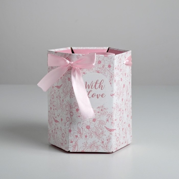 Переноска для цветов складная шестигранник «With love», 17 х 14,8 х 19,5 см