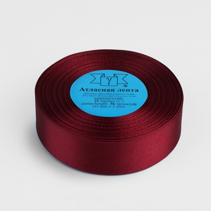 Лента атласная, 25 мм × 33 ± 2 м, цвет бордовый №048 Лента атласная, 25 мм × 33 ± 2 м, цвет бордовый №048