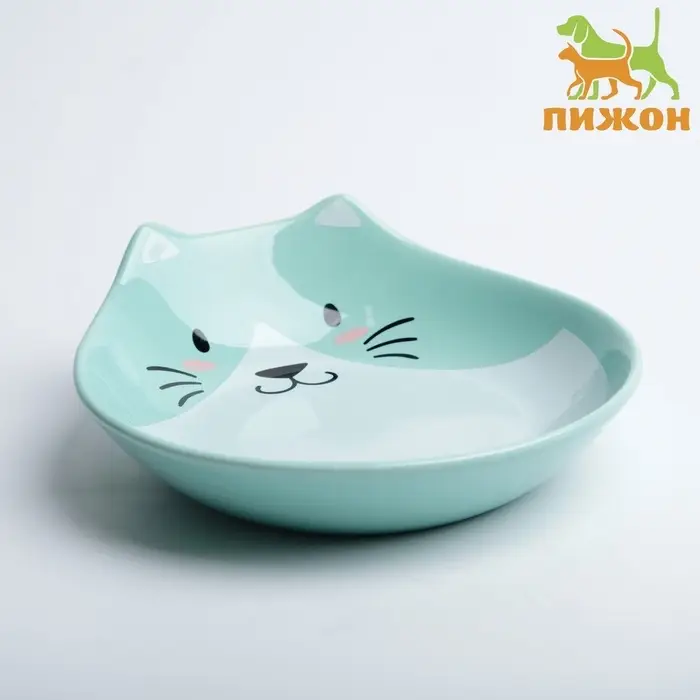 Миска керамическая &laquo;Голова кота 3&raquo; 260 мл 15.5&times;14.5&times;5 см, зелёная