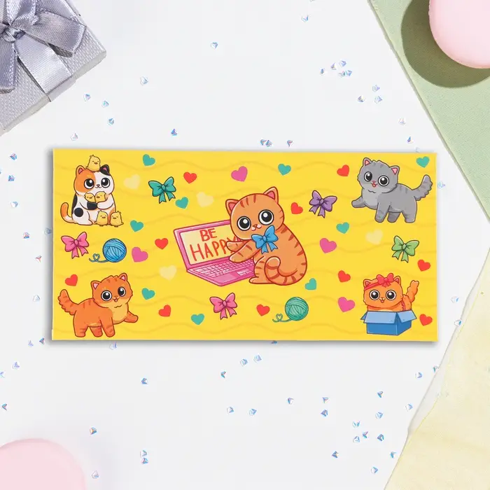 Конверт для денег BE HAPPY, картон, 16.5×8 см