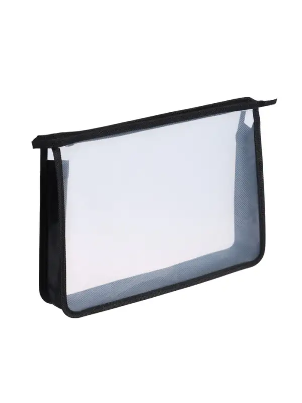 Папка пластиковая А4, молния сверху, Офис, прозрачная / черная, рифленая (330х230х55мм)