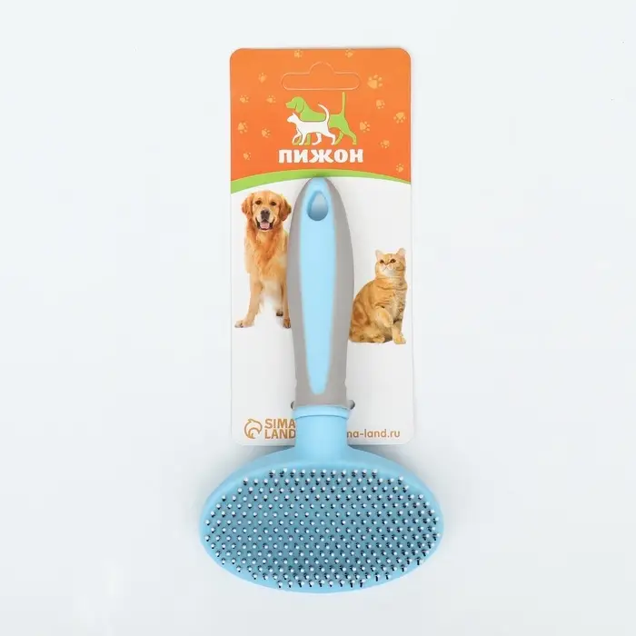 Пуходёрка средняя, 9.5&times;16.5 см, мягкая, с закруглёнными зубьями, пластик, голубая