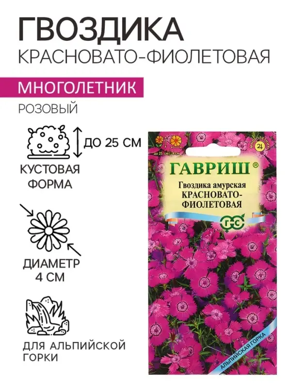 Семена Гвоздика Семена Гвоздика "Красновато-фиолетовая", ц/п,0,02 г