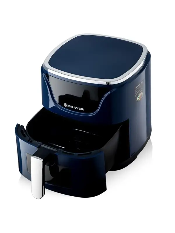 Аэрогриль BRAYER 2036BR, 5 литров, 1500 Вт, 7 программ, 200°С, LCD-дисплей, таймер, решётка, синий
