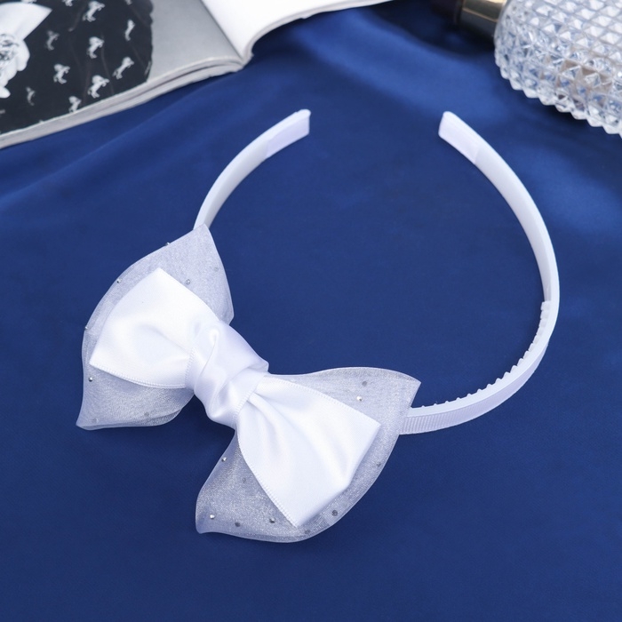 Ободок для волос  Ободок для волос "Школьница" бант классик блеск, 11х1 см, белый