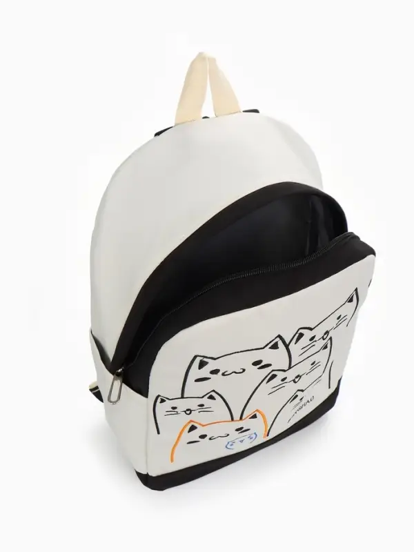 Рюкзак школьный на молнии, с карманами, с рисунком, размер 30&times;14&times;43 см, чёрный