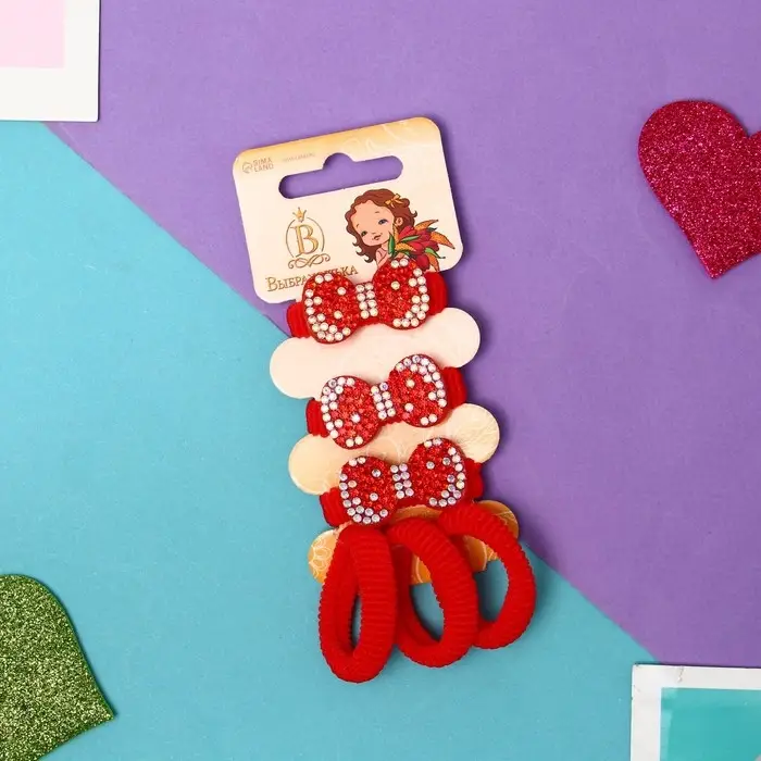 Резинка для волос «Сладость» (набор 6 шт) бантик, 2 см, красный Резинка для волос «Сладость» (набор 6 шт) бантик, 2 см, красный