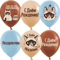 Воздушные шары латексные 12" &laquo;С Днем Рождения! (Сердитая кошка)&raquo;, МИКС, набор 25 шт.