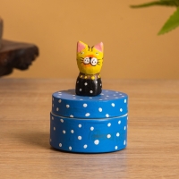 Сувенирная шкатулка «Котик», 5×5×7.5 +/- см, дерево, синяя