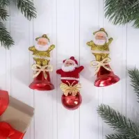 Ёлочные игрушки 3 шт. &laquo;Дедушка Мороз&raquo; 3&times;7 см, МИКС красно-золотой