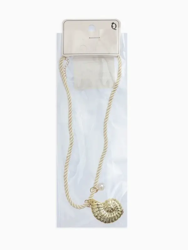 Кулон на жгуте текстильном "Ракушка", цвет бело-золотой