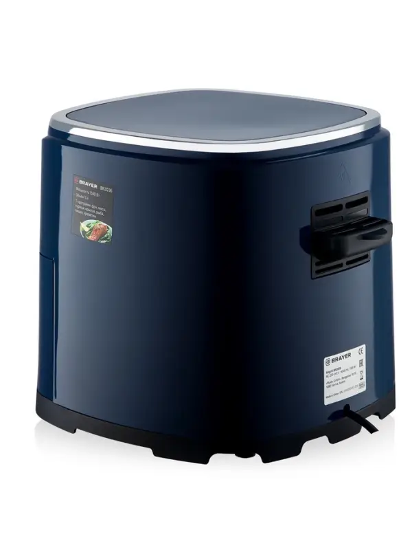 Аэрогриль BRAYER 2036BR, 5 литров, 1500 Вт, 7 программ, 200°С, LCD-дисплей, таймер, решётка, синий