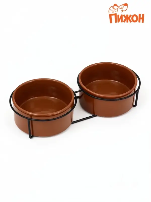 Миски, 250 мл, на металлической подставке, 2 шт., керамика, коричневые