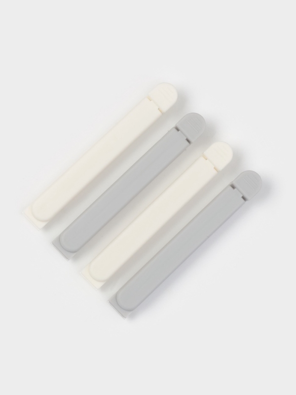 Набор зажимов для пакетов 4 шт, 11х6х1 см, цвет белый/серый Набор зажимов для пакетов 4 шт, 11х6х1 см, цвет белый/серый