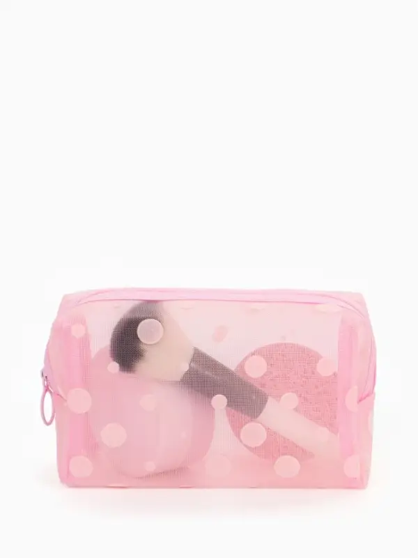 Косметичка дор Горох, сетка 18*7,5*10, отд на молнии, розовый Косметичка дор Горох, сетка 18*7,5*10, отд на молнии, розовый