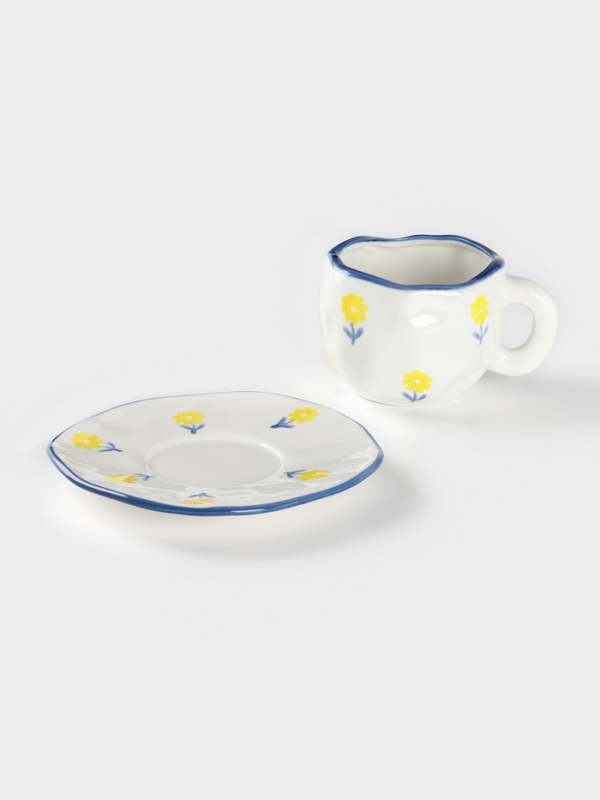 Чайная пара Доляна «Одуванчик», чашка 220 мл, блюдце d=16 см, ручная роспись, керамика, белая Чайная пара Доляна «Одуванчик», чашка 220 мл, блюдце d=16 см, ручная роспись, керамика, белая