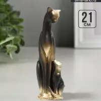 Фигурка гипс &laquo;Кошка с котенком&raquo;, чёрная в золоте, 21&times;7&times;7 см