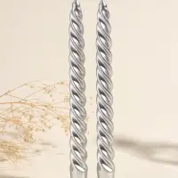 Набор свечей витых, 2.3&times;24.5 см, 5 ч, 50 г, 2 шт., серебряный, в подарочной коробке