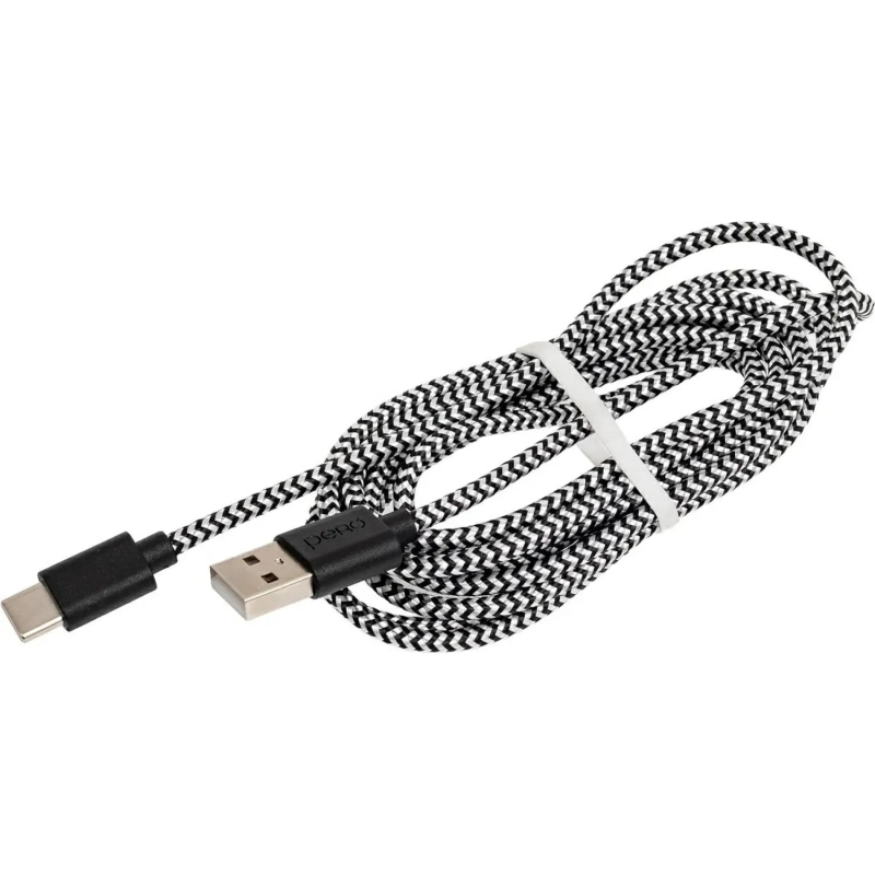Кабель PERO DC-04 Type-C, 3А, 2м, Silver-black (Fast Charge)
