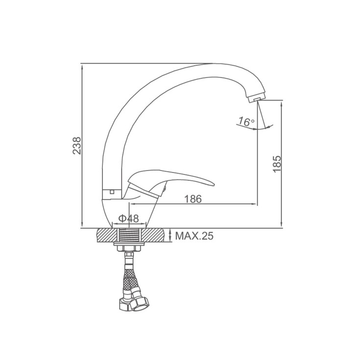 Cмеситель для кухни Accoona A4040, однорычажный, с гайкой, силумин, хром Cмеситель для кухни Accoona A4040, однорычажный, с гайкой, силумин, хром