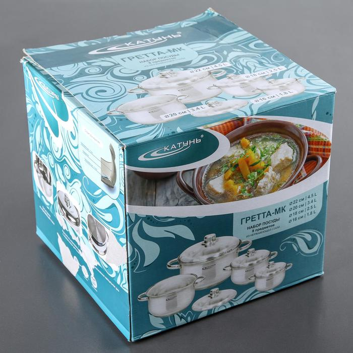 Набор кастрюль «Гретта», 4 предмета: 1,8 л, 2,5 л, 3,4 л, 4,5 л, металлические крышки, капусльное дно, индукция Набор кастрюль «Гретта», 4 предмета: 1,8 л, 2,5 л, 3,4 л, 4,5 л, металлические крышки, капусльное дно, индукция