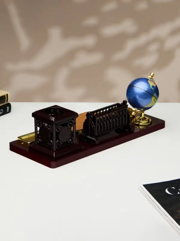 Набор настольный, органайзер 6 в 1, с визитницей и часами, вишня