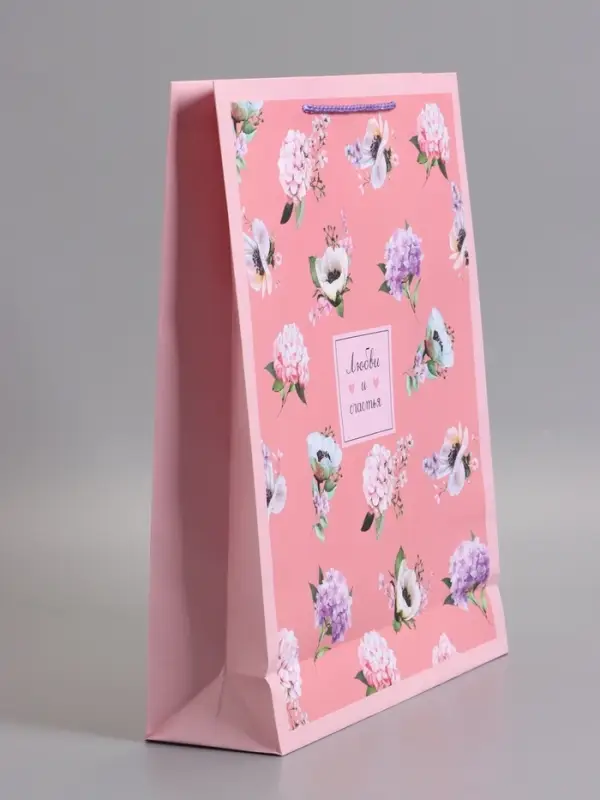 Пакет подарочный "Любви и счастья", ламинированный, 33 х 42,5 х 10 см