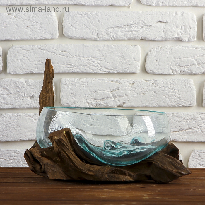 Вазон стекло на дереве  Вазон стекло на дереве "Забота" 20х25х25 см, МИКС