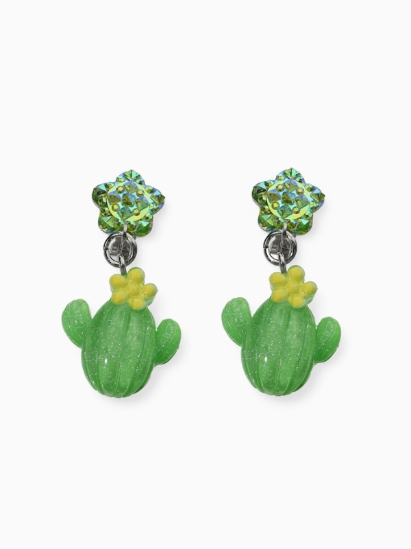 Серьги-клипсы детские  Серьги-клипсы детские "Выбражулька" кактус с звездой кристалл, цвет зеленый