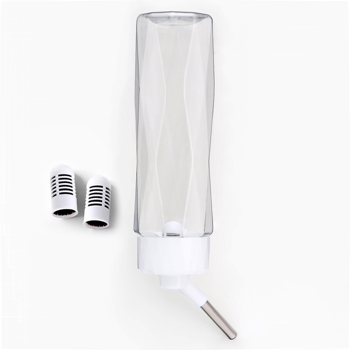 Поилка для животных, 750 мл, крепление-пружинка, и два сменных фильтра, белая Поилка для животных, 750 мл, крепление-пружинка, и два сменных фильтра, белая