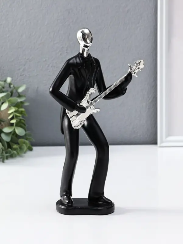 Сувенир полистоун "Гитарист" чёрный с серебром 6,5х15,2х27,5 см