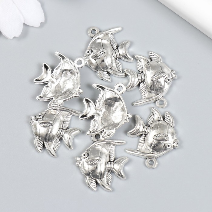 Декор для творчества металл Декор для творчества металл "Рыба. Мавританский идол" набор 7 шт серебро 2,2х2,5 см