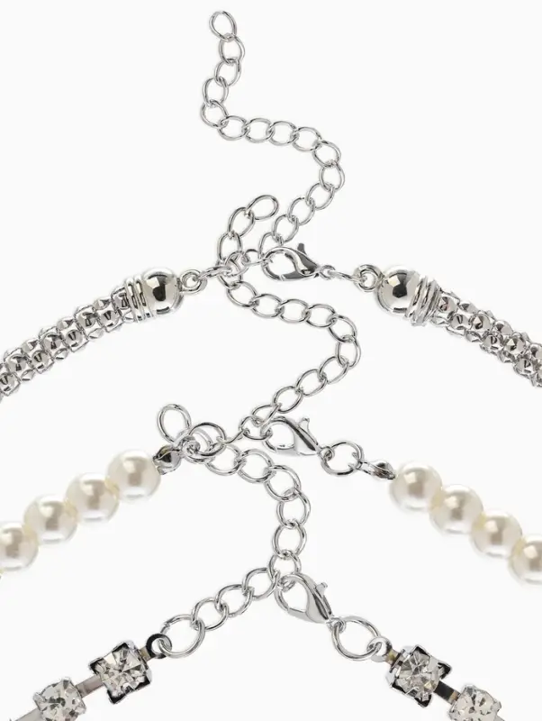 Чокеры &laquo;Стиль&raquo;, набор 3 шт. бусины №8, со стразами, тянется, 35 + удлинитель 5 см, белый в серебре