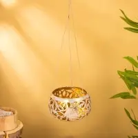 Подсвечник подвесной из кокоса, 14×14×10 см, золотисто-белый