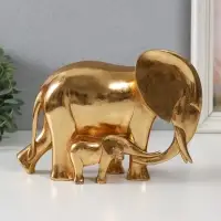 Фигурка полистоун &laquo;Слониха со слонёнком: нежность&raquo;, золото, 21&times;8&times;14.5 см